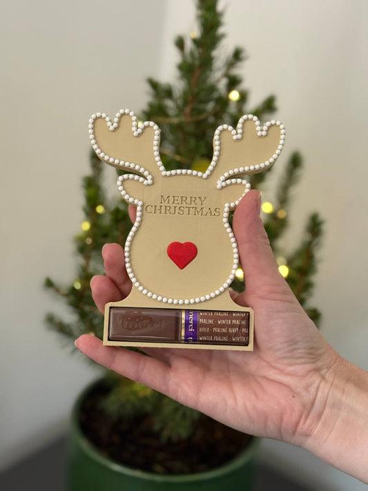 Csokitartó rénszarvas – Merci csokihoz (világosbarna)